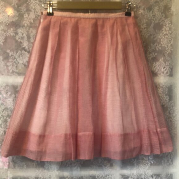 Talbots Red white Peppermint Striped Silk Blend Sheer Pleated Skirt Small 4 Cute - Picture 5 of 8